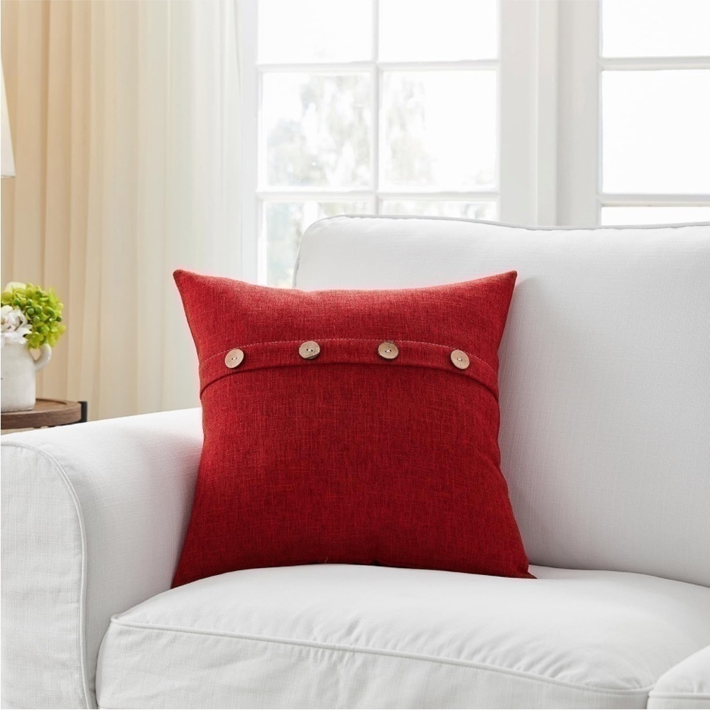 Farmhouse Mid Century Modern Bohemian Decorative Red Linen Pillow Case Cover - Picture 5 of 15